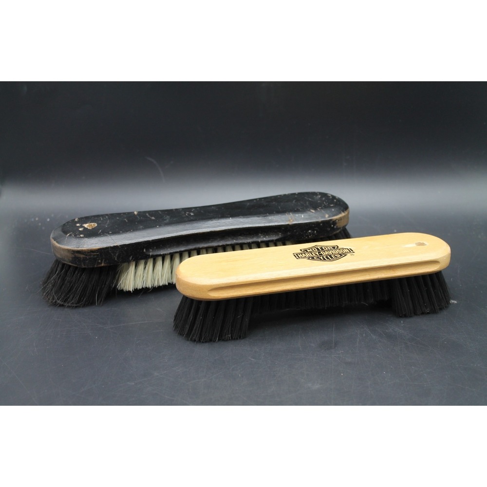 Lot of 2 Vintage Wood Clothes Shoe Brushes Harley Davidson Bristle Brushes